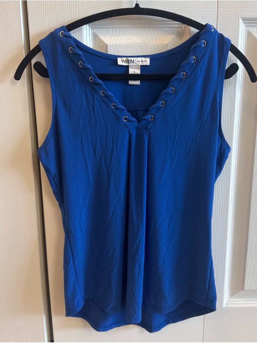 White House Black Market Royal Blue Lace-Up V-Neck Sleeveless Top